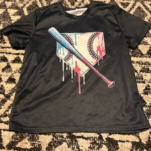 Boys' Black Baseball Graphic Tee with Pink & Blue Accents